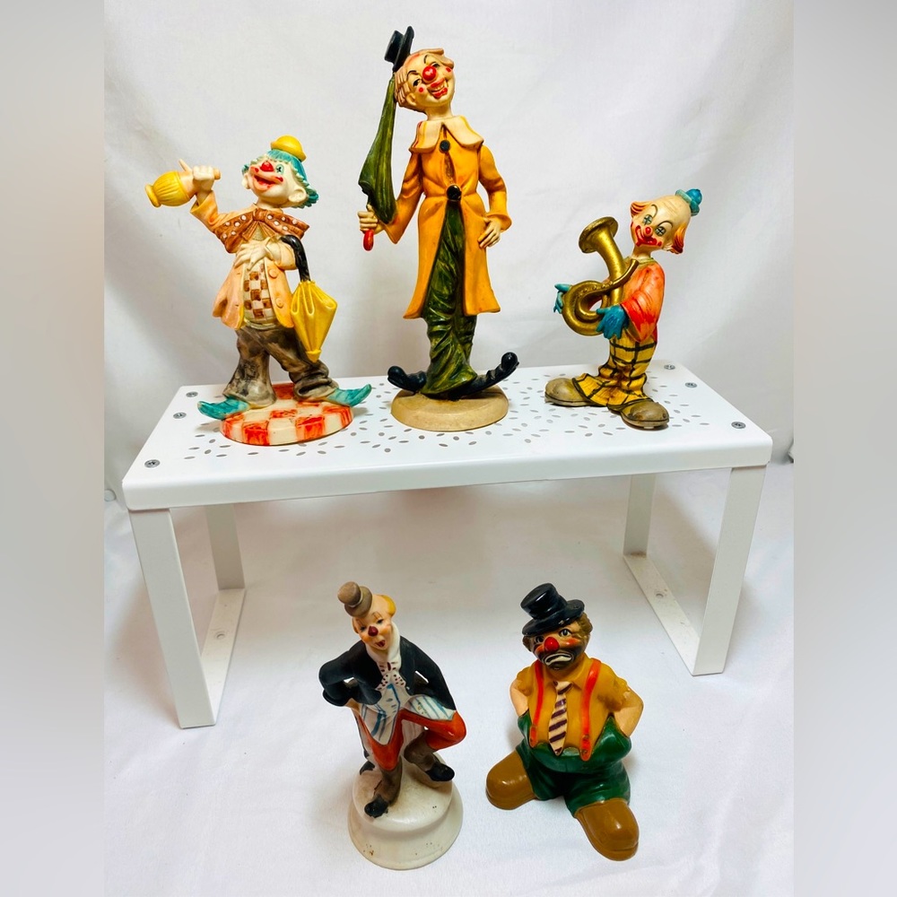 Vintage Fontanini Depose Italy 3 Clown Collectibles, 1977 Wilton & Bisque. 5 pcs